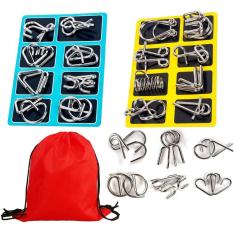 Conjunto de quebra-cabeças de arame metálico COREXI com bolsa Brain Teaser Toy 16 unidades
