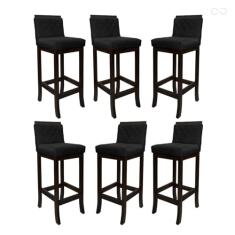 Kit 6 Banquetas Média de Madeira Maciça Nice com Encosto Matelassê Suede Preto CCS