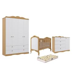 Dormitório Encanto Guarda-Roupa, Cômoda e Berço Harmonia com Colchão Supreme - Permóbili Baby