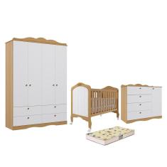 Dormitório Encanto Guarda-Roupa, Cômoda e Berço Harmonia com Colchão Supreme - Permóbili Baby