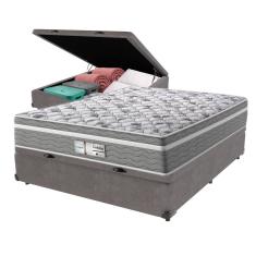 Cama Box Baú Cinza e Colchão Casal Evolution Molas Ensacadas Probel