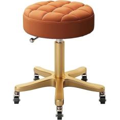 Banqueta de oficina de trabalho com altura ajustável para serviço pesado com rodas, não é fácil de enrolar o cabelo dourado, banqueta giratória de couro PU de 440 Ib com rolamento de carga p