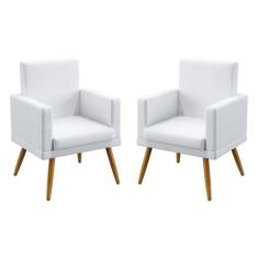 Kit 2 Poltronas Decorativas Estofadas Nina Com Rodapé Para Sala de Est