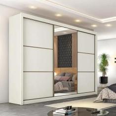 Guarda Roupa Casal 6 Gavetas com Espelho - Bragança-Off White - Móveis