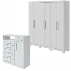 Conjunto de Guarda-roupa 6 Portas com Pés Jazz e Cômoda da Vinci - Móv