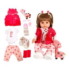 Boneca Baby Reborn Realista Girafinha Com Cabelos Castanhos - Cegonha 