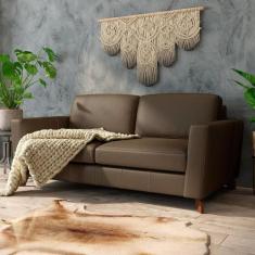 Sofá Sala de Estar Living 3 Lugares 200cm Presley Pés Madeira Couro Ca