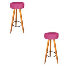 Kit 02 Banqueta Alta Flora Pés Palito em Madeira Caramelo  Bar Bistrô 