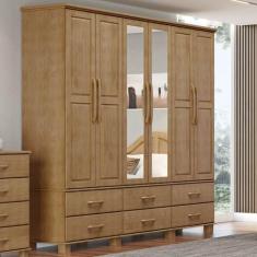Guarda-Roupa Bipartido 6 Portas 6 Gavetas Ouro Freijó Madeira Pinus - 