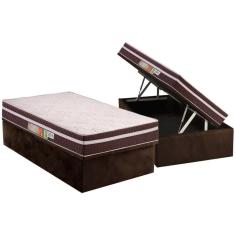 Cama Box Baú Solteiro: Colchão Anatômico Polar D28 Orthoface Vip + Base Crc Suede Brown (88x188)