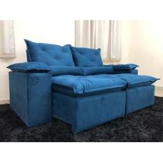 Sofá 3 Lugares Retrátil e Reclinável 2,00 metros Alpoim Estofados Azul