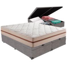 Cama Box Baú Cinza e Colchão Classic 22 cm Molas ensacadas Queen Anjos