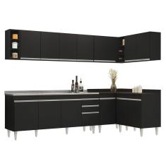 Armário De Cozinha Modulado De Canto 7 Peças Cp36 Com Pia Inox Preto - Lumil