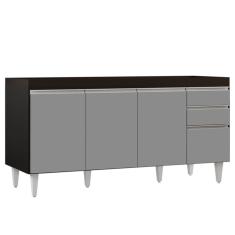Balcão Gabinete 160cm Sem Tampo 4 Portas 2 Gavetas Arkansas Preto/cinza - Lumil Móveis
