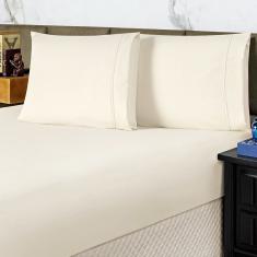 Jogo De Cama Lençol Casal Conforto Percal 300 Fios 3 Peças - Palha