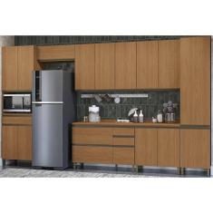 Cozinha Modulada Completa Maxxi 9 Peças 3 Aéreos + 2 Balcões+ 2 Paneleiros + 2 Complementos C9p47 Canela