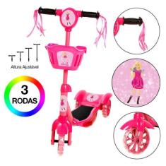 Patinete Infantil Menina Barbie 3 Rodas Cestinha Luzes Led - Toys 2U
