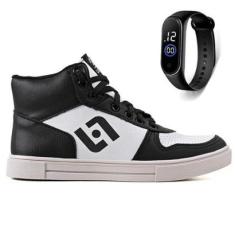 Tenis Infantil Meninos Botinha Cano Alto Escolar Casual Basico + Relogio-Masculino