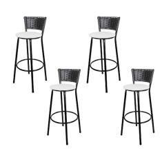 Banquetas Para Cozinha Hawai Preto 4Un Assento Branco