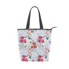 Bolsa feminina de lona durável em aquarela flores silvestres bolsa de ombro grande capacidade para compras