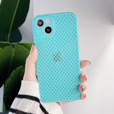 Capa de telefone com resfriamento respirável e dissipação de calor para iPhone 13 12 11 Pro XS Max XR Mini 7 8 Plus SE2020 Capa de TPU macia em cor doce, azul celeste, para iphone X XS