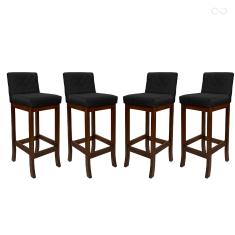 Kit 4 Banquetas Média em Madeira Maciça Tóquio Matelassê Suede Preto CCS