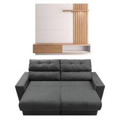 Sofá 3 Lugares Cama Inbox Clean com Assento Retrátil e 190 cm de Largura + Painel Home Suspenso Colibri Tocantins com 160 cm de Largura - Off White