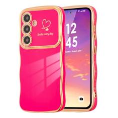 ZTOFERA Capa para Samsung Galaxy S24 Plus 5G de 6,7 polegadas, linda moldura ondulada encaracolada com padrão de coração de amor, borda banhada de luxo, proteção total para câmera, à prova de choque,