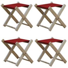 Kit 4 Banquinho De Madeira Banqueta Pescador-vermelho