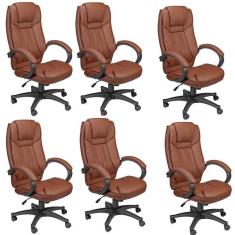Kit 6 Cadeira de Escritório Presidente Giratória Office Nova Córdoba Marrom