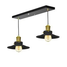 Lustre Pendente Nordic Duplo Base Retangular Preto/Dourado - MARRYLUZ