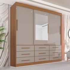 Guarda Roupa Casal 3 Portas 9 Gavetas com Espelho Luana - Sallêto Móve