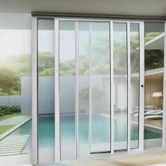 Porta de Correr Panoramica Laminada 210x150cm 3 Folhas Moveis Branco