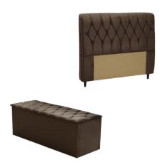 Cabeceira com Calçadeira Baú Istambul para Cama Box Casal de 140 cm Chocolate