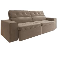 Sofá Retrátil e Reclinável 4 lugares Mamflex Petrópolis 3061 230 cm Tecido Veludo Capuccino Fino Paris