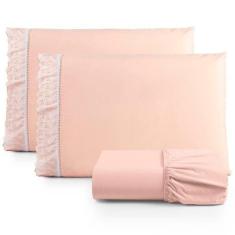 Jogo De Lençol Queen 3 Peças Basic Percal 180 Fios Lese Bordado Inglês