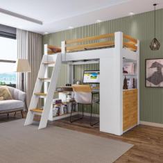 Cama Office Adulto Multifuncional com 6 Gavetas e Escrivaninha Micenas