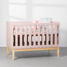 Berço Mini Cama Theo com Pés Square Natural - Rosa