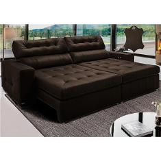 Sofá de Couro Legítimo Retrátil Automático 2,15m Cama Inbox Gran Vitalysoftgeld40 Marrom