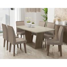 Mesa de Jantar Diamante com 6 Cadeiras Off White com Pena Caramelo - RV Móveis