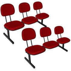 Kit 2 Cadeiras Escritório Longarinas de 3 Lugares Ecoflex Vermelho
