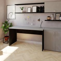 Mesa para Escritório 140cmx70cm 25mm Bramov Móveis Preto/Cinza Cristal