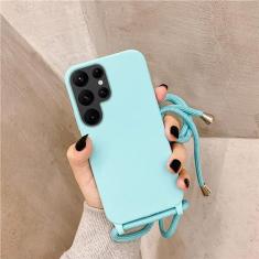 UEEBAI Capa de telefone com cordão transversal para Samsung Galaxy S22 Ultra 5G, capa de telefone de silicone com alça de colar ajustável, cinto macio, cordão de pescoço, cordão à prova de choque,