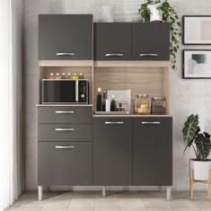 Cozinha Compacta Harmonia 6 Portas 2 Gavetas Avena/Grafito - Demóbile 
