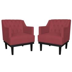 Kit 02 Poltronas Decorativa Clássica Base em Madeira Suede Cores - DS 