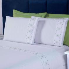 Jogo de Cama King 4 Peças 100% Algodão Percal 200 Fios  Damasco Branco