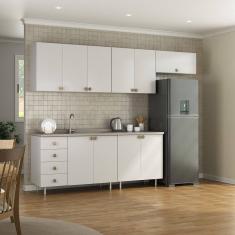 Cozinha Completa 5 Peças 100% Mdf Bp 2 Balcões 3 Aereos Maranello Branco