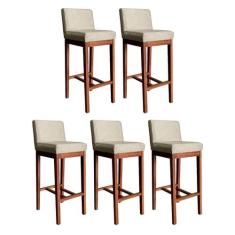 Kit 5 Banquetas Alta Lisboa com Encosto 100 Cm Madeira Maciça Suede Be