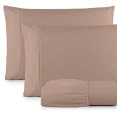 Lençol Queen 3 Peças Ponto Palito Micropercal 400 Fios - MS Enxovais, 