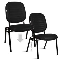 02 Cadeiras Empilhável para Igrejas Evangélicas Linha Holy Preto